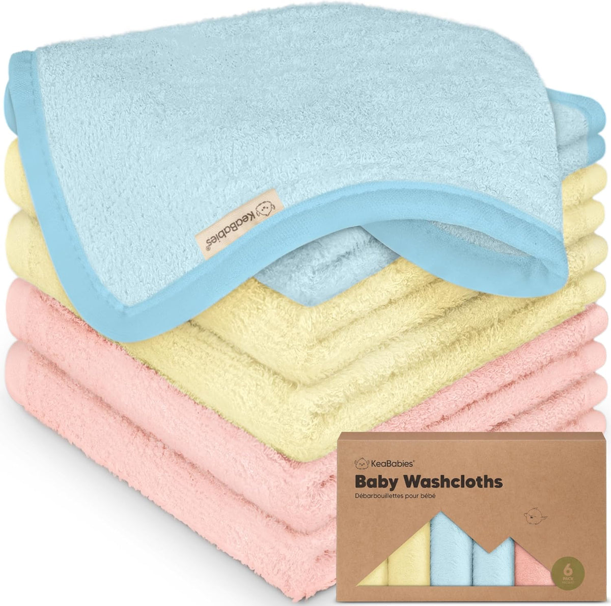 6-Pack Baby Washcloths, Soft Absorbent Washcloths for Face, Body (White)