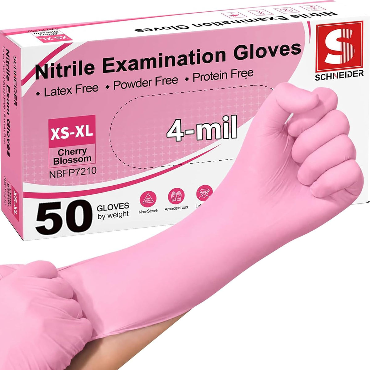 Schneider Medical Nitrile Exam Gloves, Powder & Latex Free, Pink