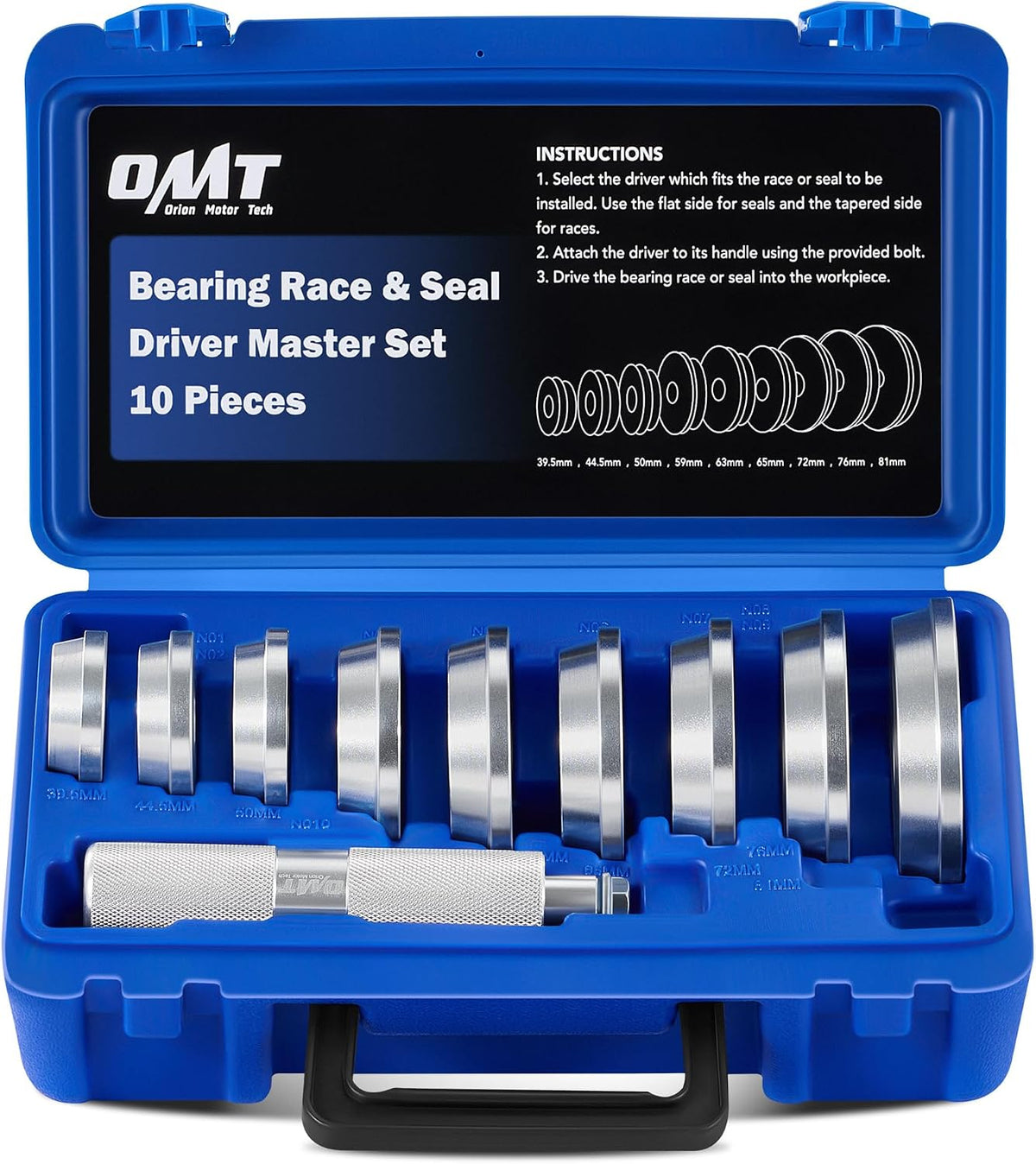 OMT Bearing Press Kit, 10pc Bearing Race and Seal Driver Set