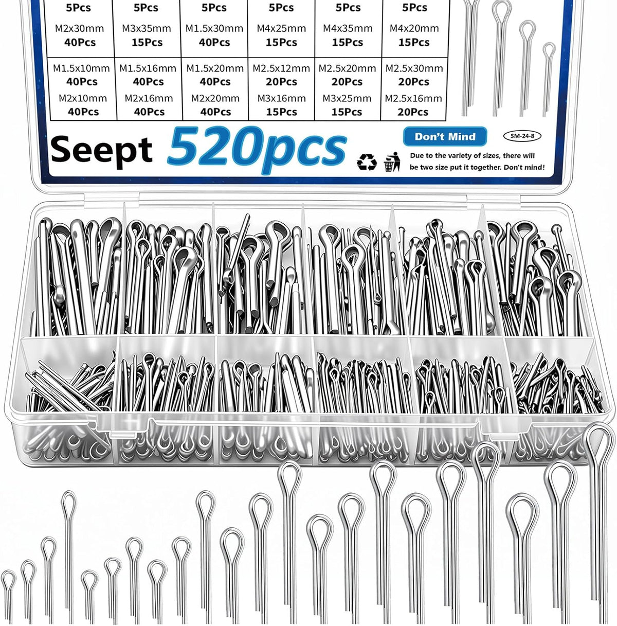 120Pcs Cotter Pins 304 Stainless Steel Cotter Pins Assortment Kit Tractor Pin Used for Hitch Pin Lock System, Trucks, Engine Repair in Towing Hitch Clips & Pins