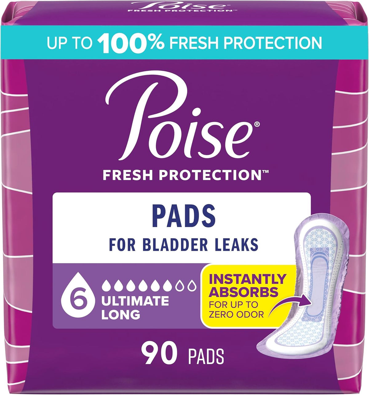 Poise Incontinence Pads for Women, 6 Drop, Long, 90 ct