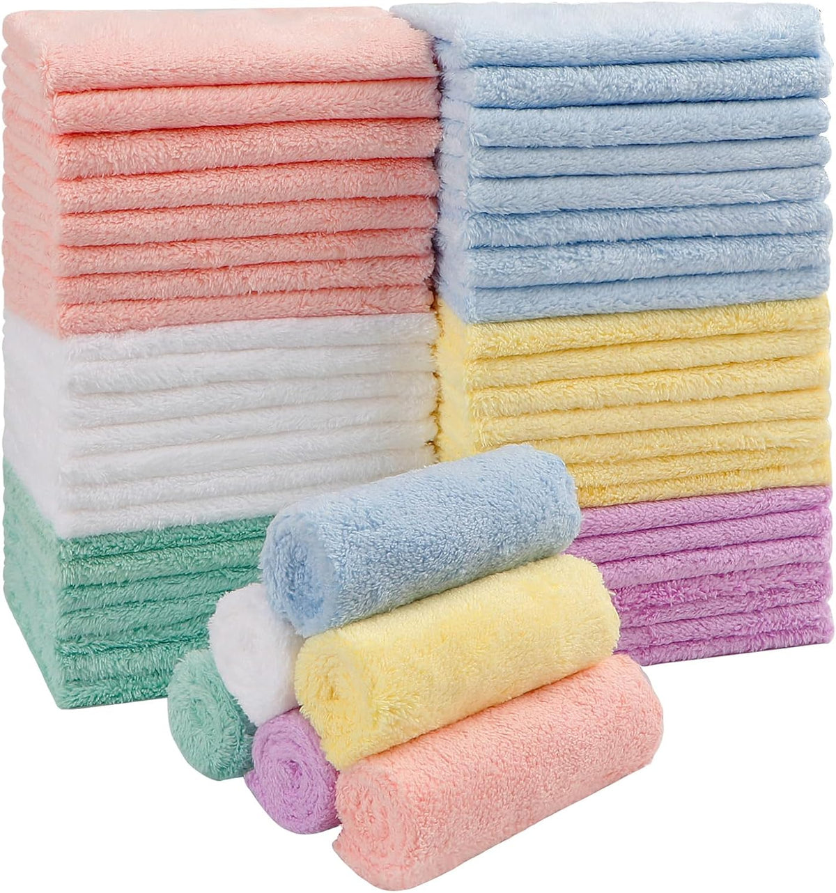 HOMEXCEL Baby Washcloths 24 Pack Microfiber Coral Fleece Soft Wash Cloths