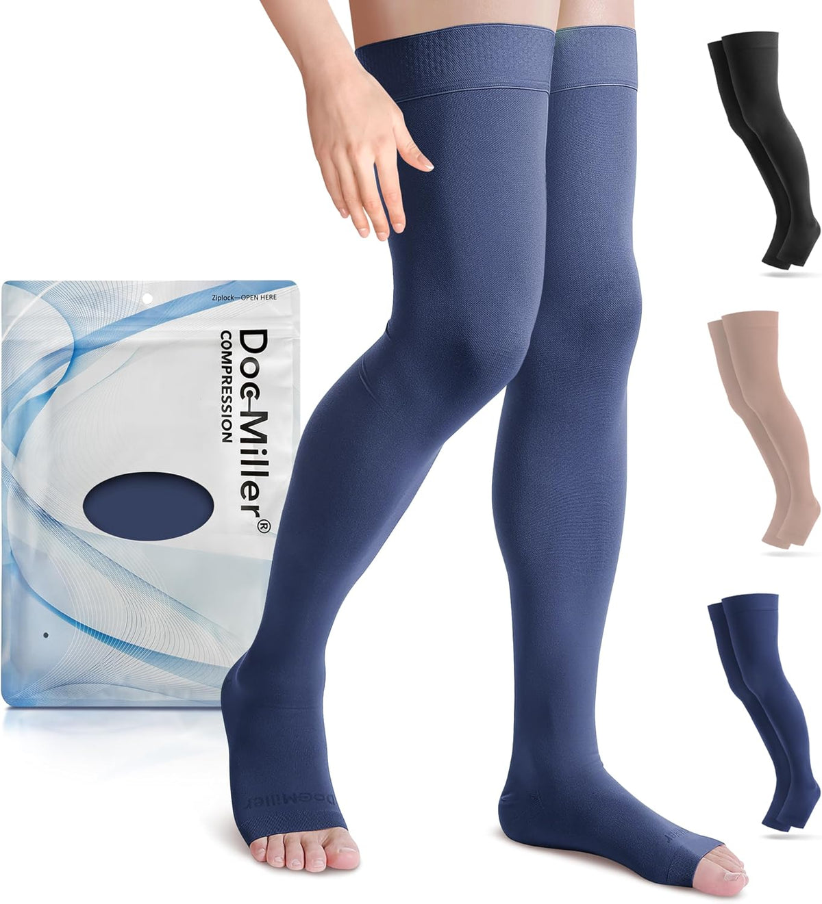 Doc Miller Thigh High Open Toe Compression Stockings 15-20mmHg