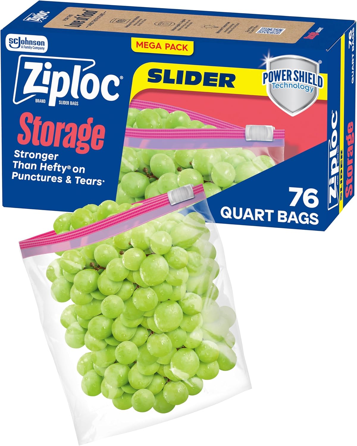 Ziploc Quart Food Storage Slider Bags, Power Shield Technology for More Durability, 42 Count