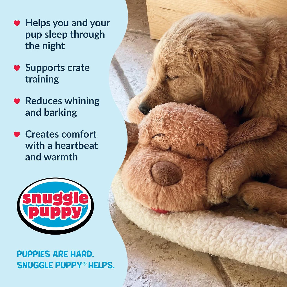 Snuggle Puppy Heartbeat Toy, Calming Comfort, Medium Breeds - Biscuit | Calming heartbeat toy, crate training comfort, heat pack, new puppy essentials, first nights, sleep, medium breeds 25-70 lbs