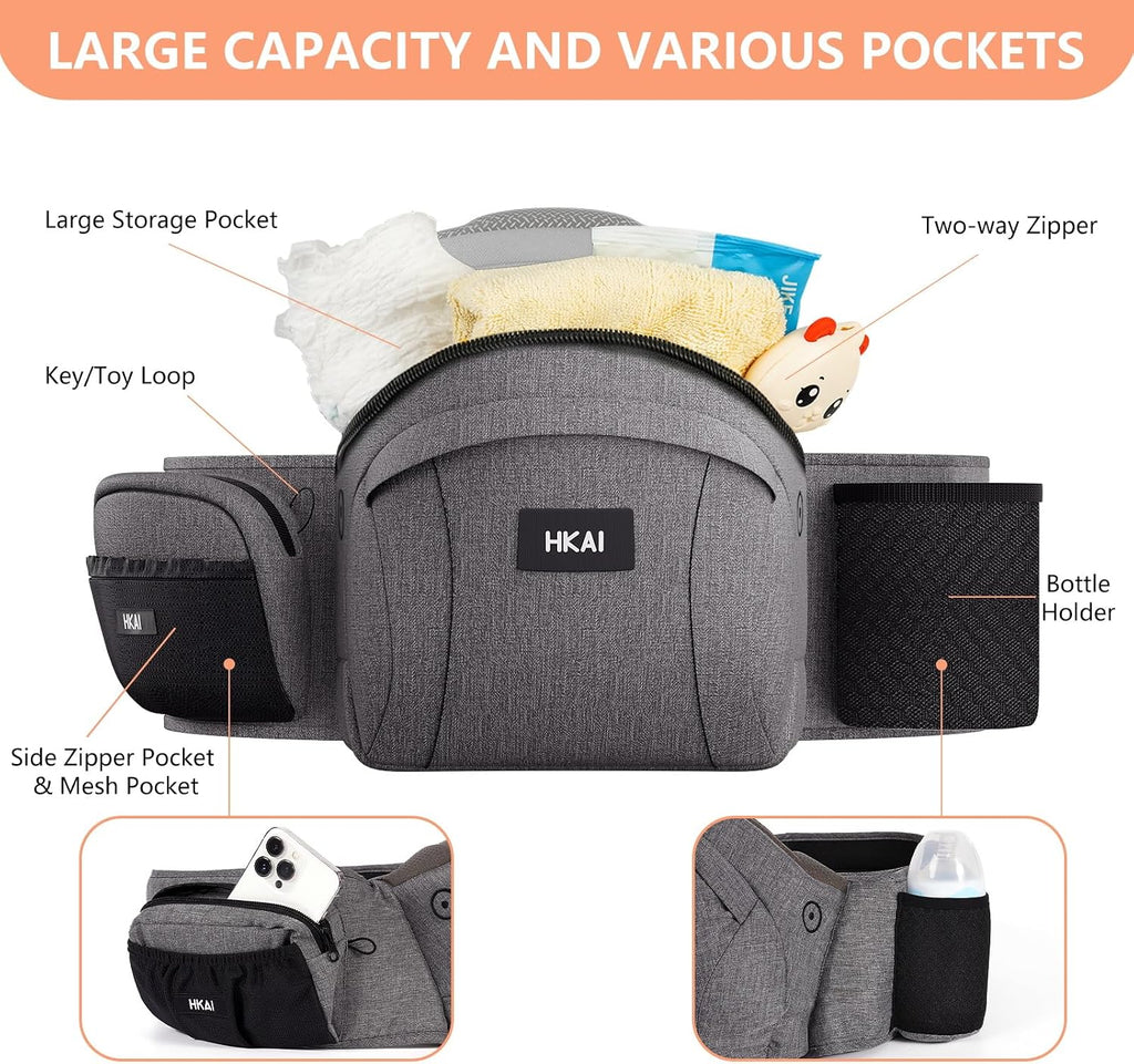 HKAI Baby Hip Carrier,Baby Carrier with Adjustable Waistband & Breathable Mesh, Ergonomic Carrier with Non-Slip Hip Seat Surface for Newborns & Toddlers (Grey)