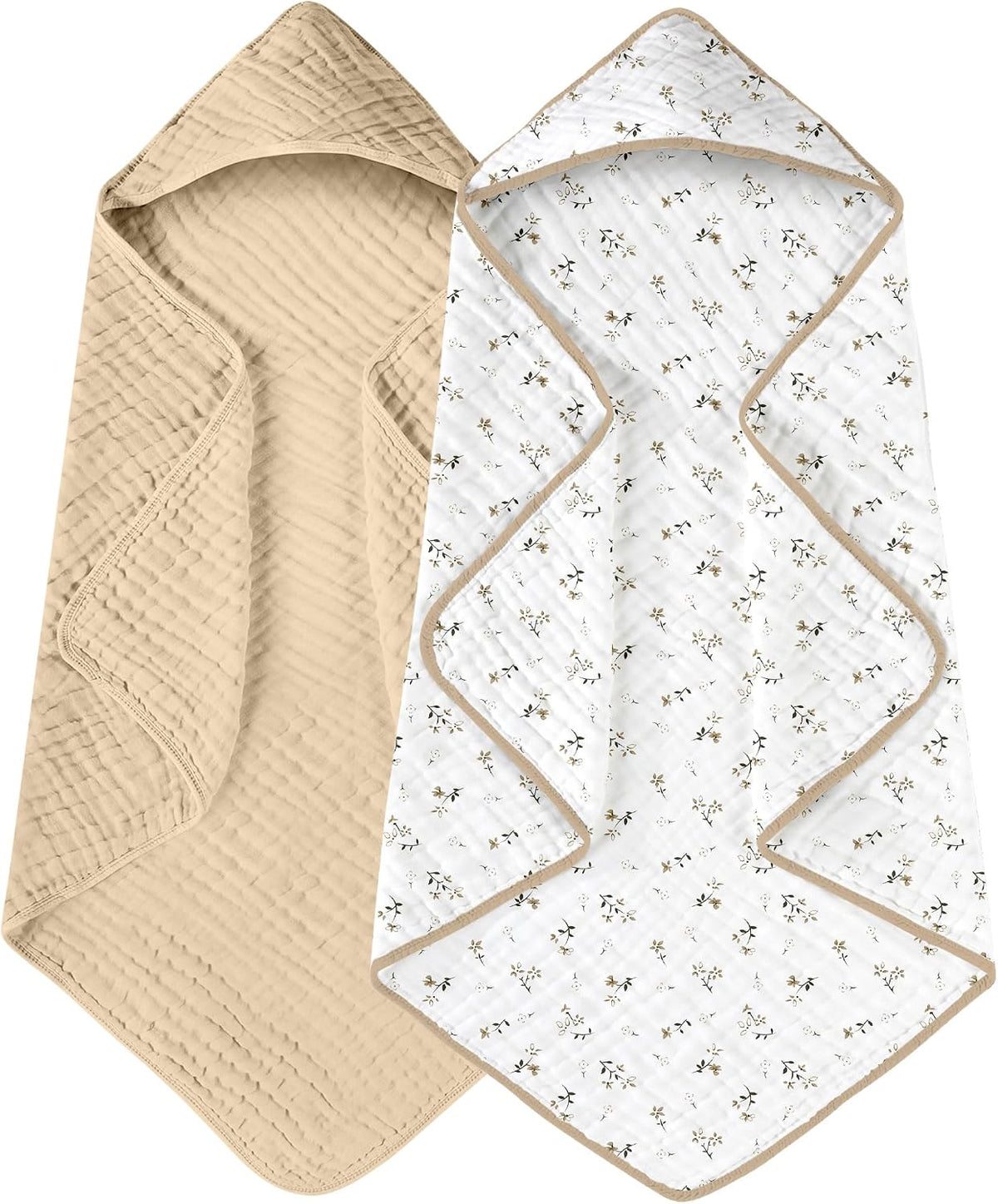 Yoofoss Hooded Baby Bath Towels 2 Pack 100% Muslin Organic Cotton with Hood