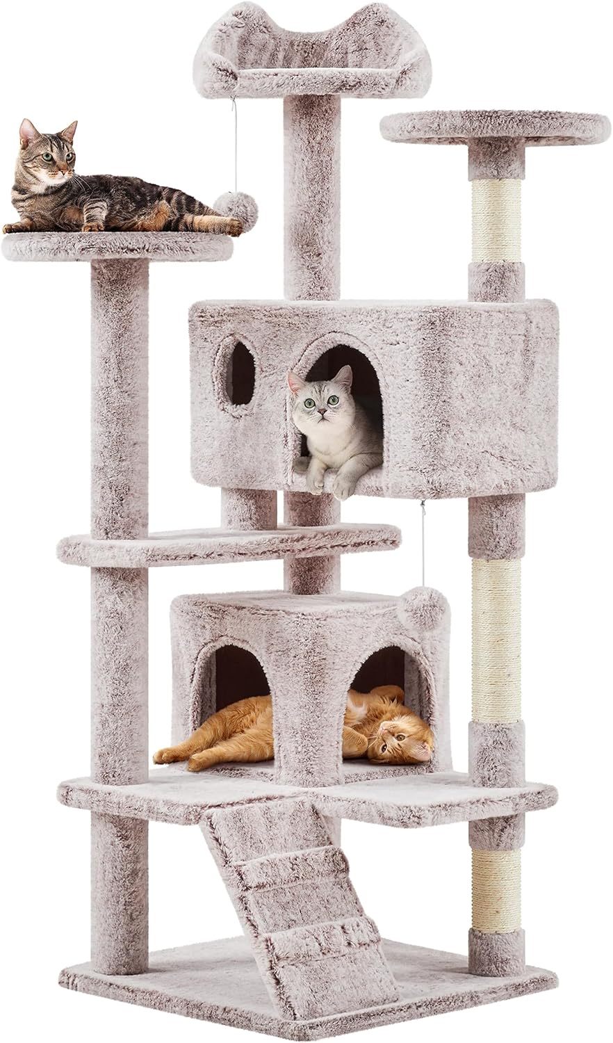 Yaheetech 54in Cat Tree Tower, 2 Caves, Kitten-Ear Perch & Scratching Posts