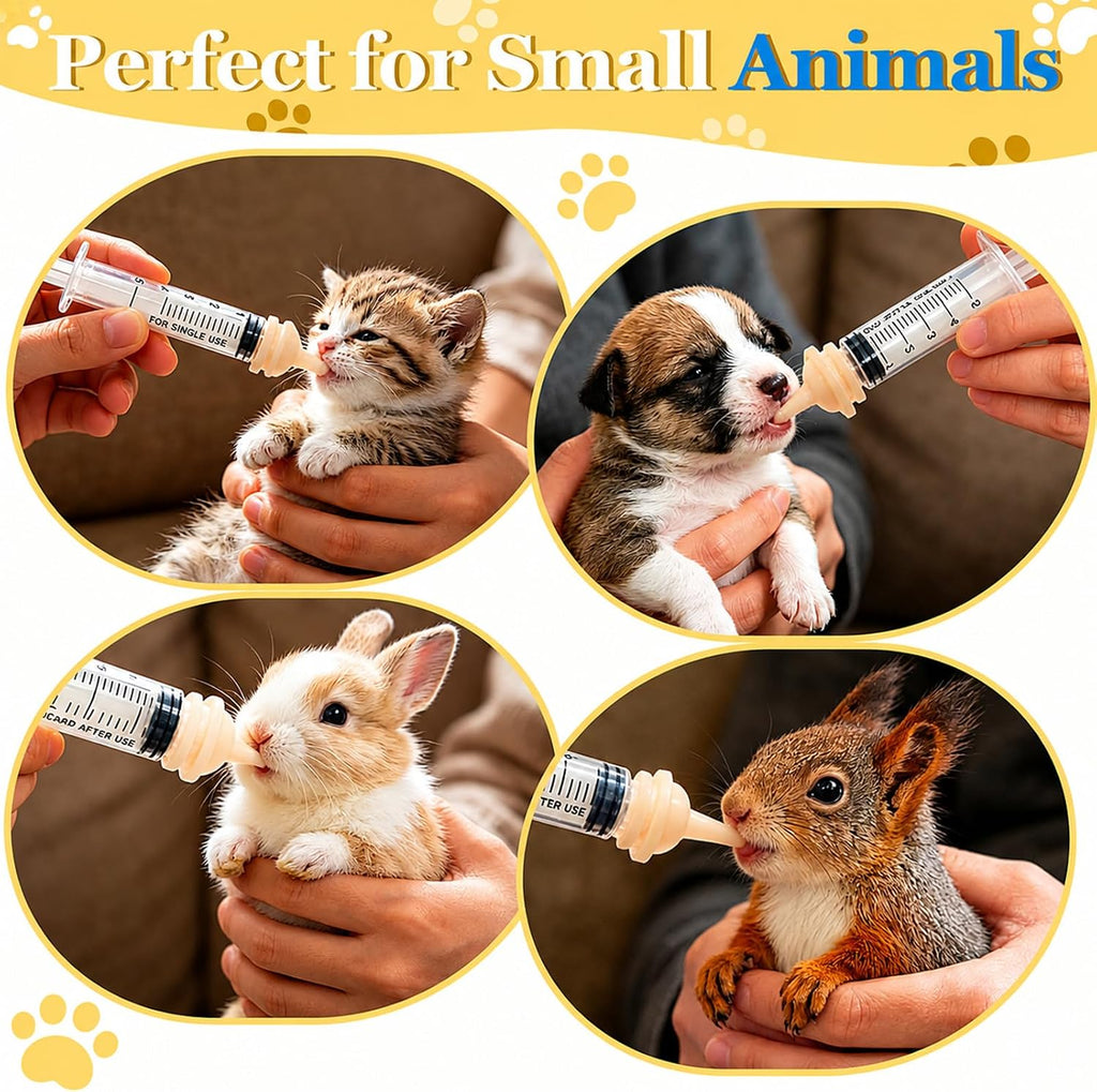 Pet Feeding Nipple and Syringes, Silicone Feeding Tools for Newborn Kittens, Puppies, Rabbits, Small Animals