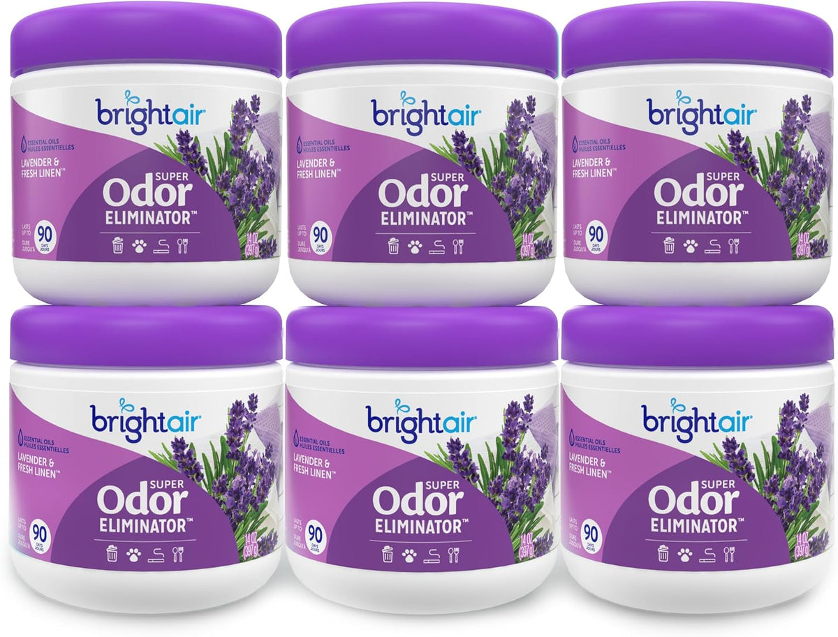 Bright Air 14 oz. Super Odor Eliminator, For Medium-Size Spaces, Cool & Clean Scent, Case of 6,Air Freshener, Natural Essential Oils, Lasts Up to 90 Days Each