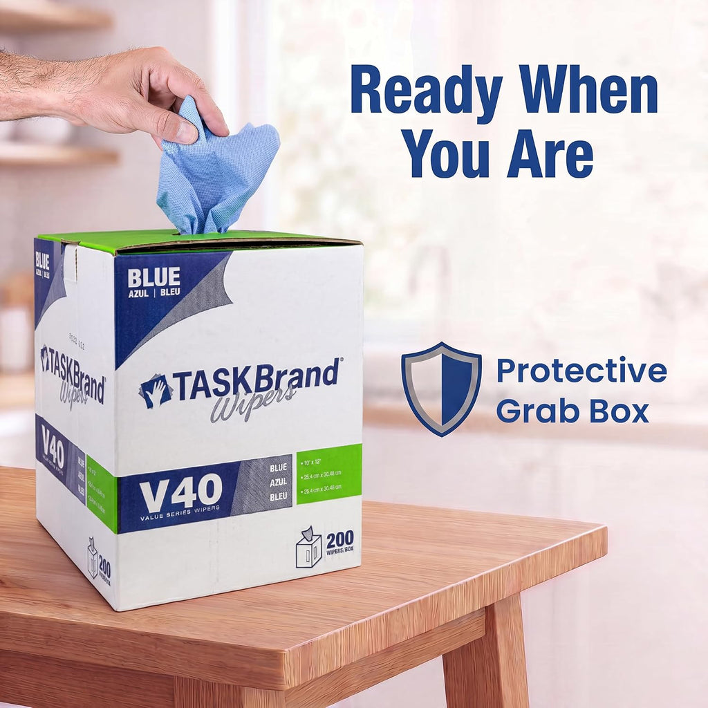 TaskBrand N-V040CGB Blue V40 Value Series Center Pull Wiper Sheets, All-Purpose Disposable Cleaning Towels, 10 x 11.5 Inches, Roll of 200