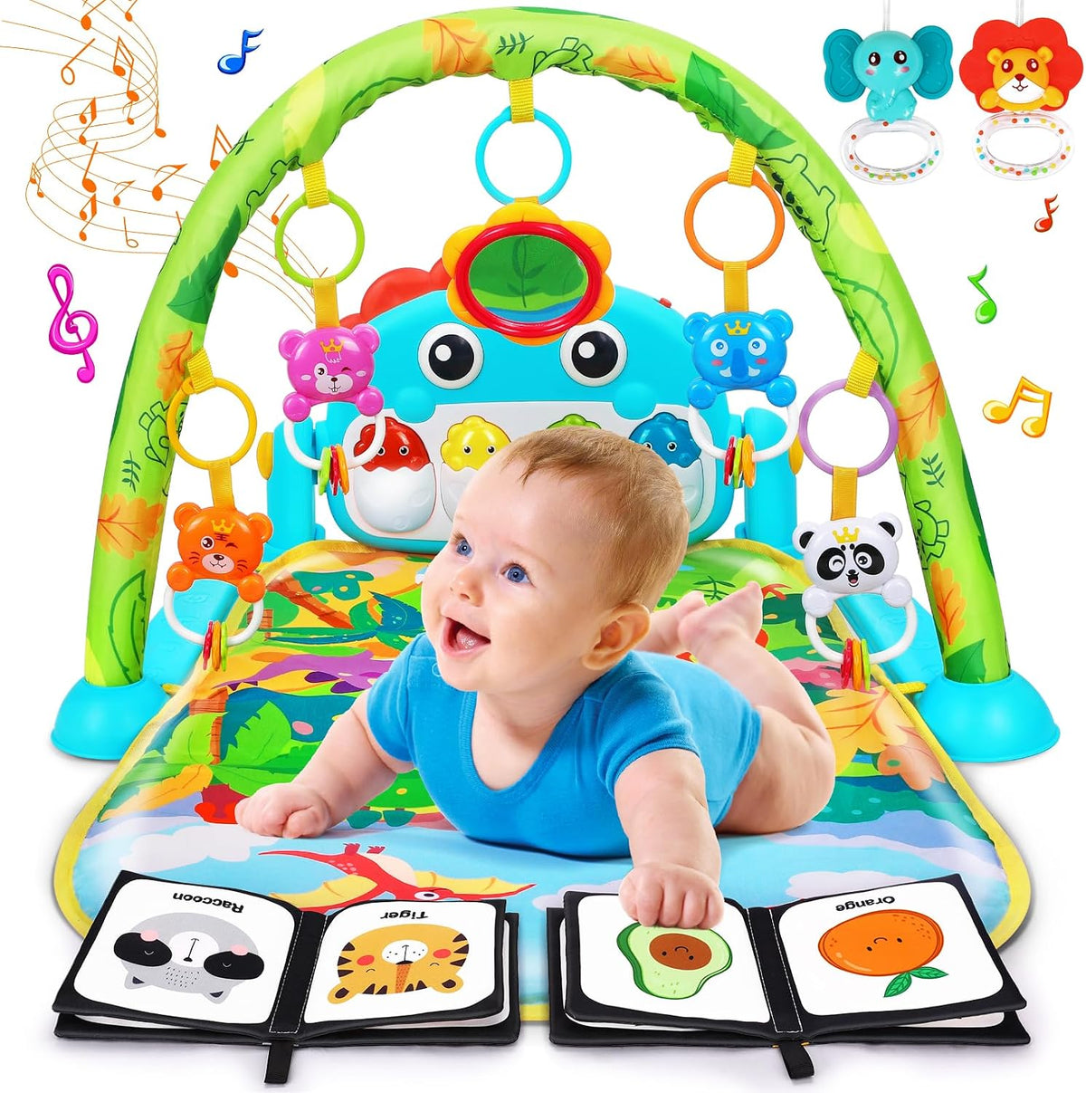 UMIKU Baby Gym Play Mat Baby Gifts Tummy Time Mat Activity Center, Dinosaur