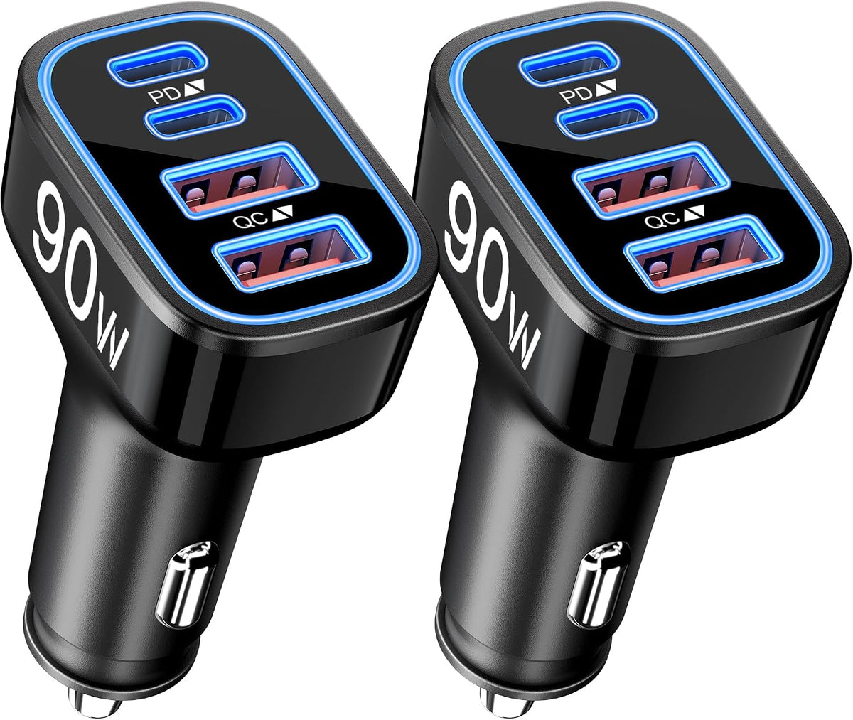 USB C Car Charger, 4-Port 90W Type C Super Fast Cigarette Lighter Adapter
