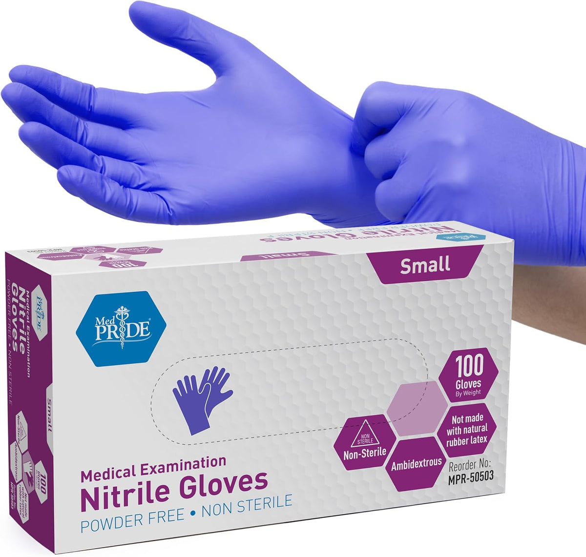 MedPride Powder-Free Nitrile Exam Gloves, Iris Blue, Medium, Box/100