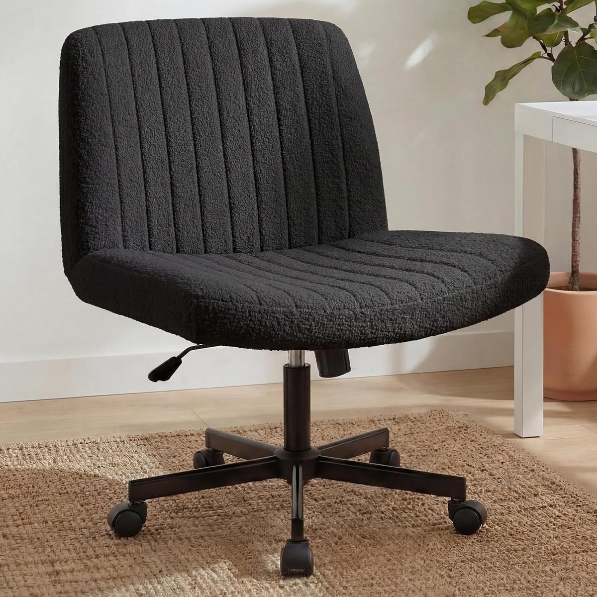 Orange Factory Criss Cross Chair, Wide Fabric Vanity Desk Seat, Beige Wheel