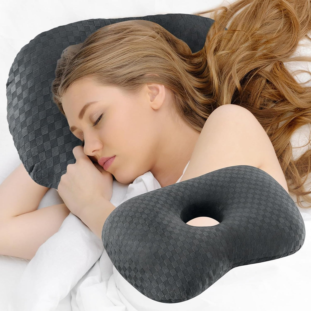 Ear Piercing Pillow, Ear Pillow with Ear Hole for Side Sleepers