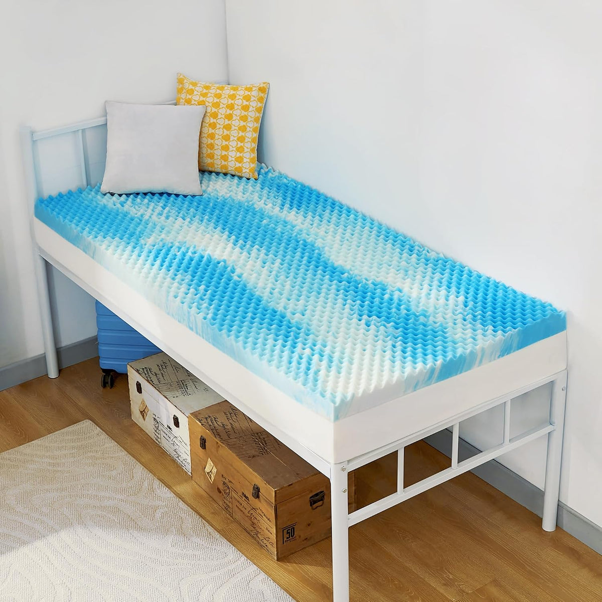 SINWEEK 2 Inch Egg Crate Memory Foam Mattress Topper Twin Size, Soft Mattress Pad for Back Pain Relief, Bed Topper, CertiPUR-US Certified, Blue