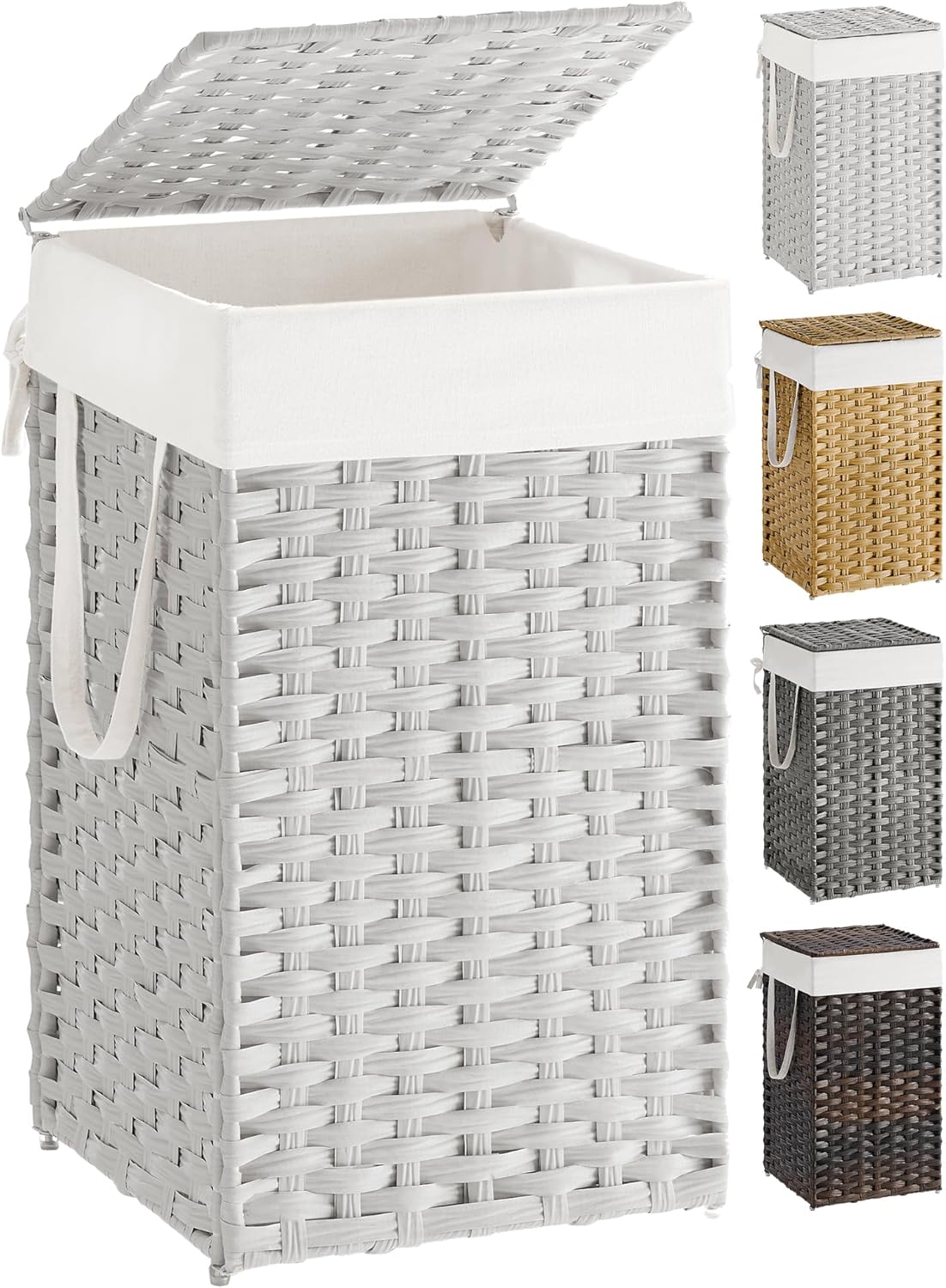 SONGMICS Laundry Hamper with Lid, 23.8 Gal (90 L) Synthetic Rattan,Foldable