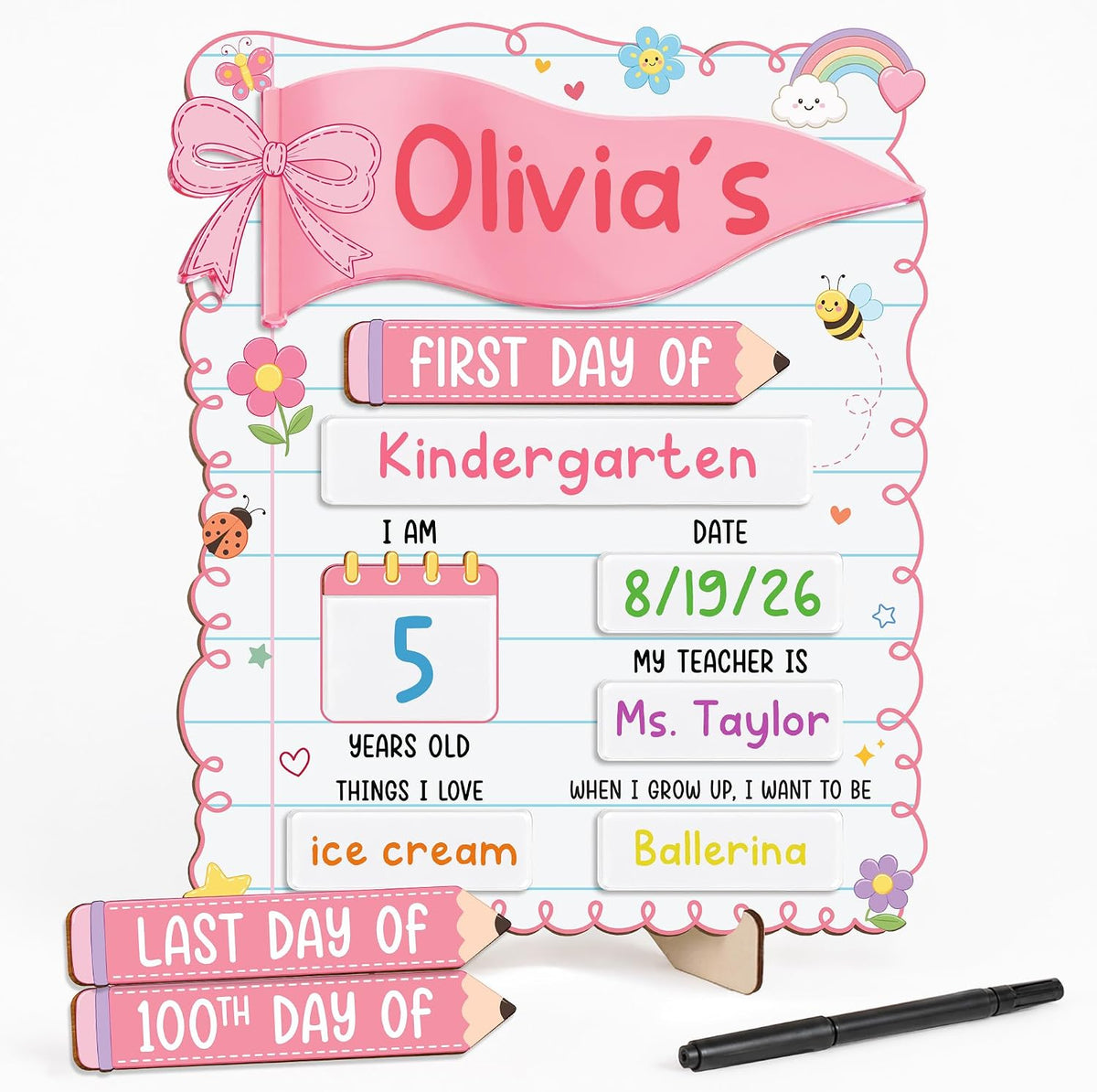 My First Day of School Sign, First and Last Day of School Board (Pink)