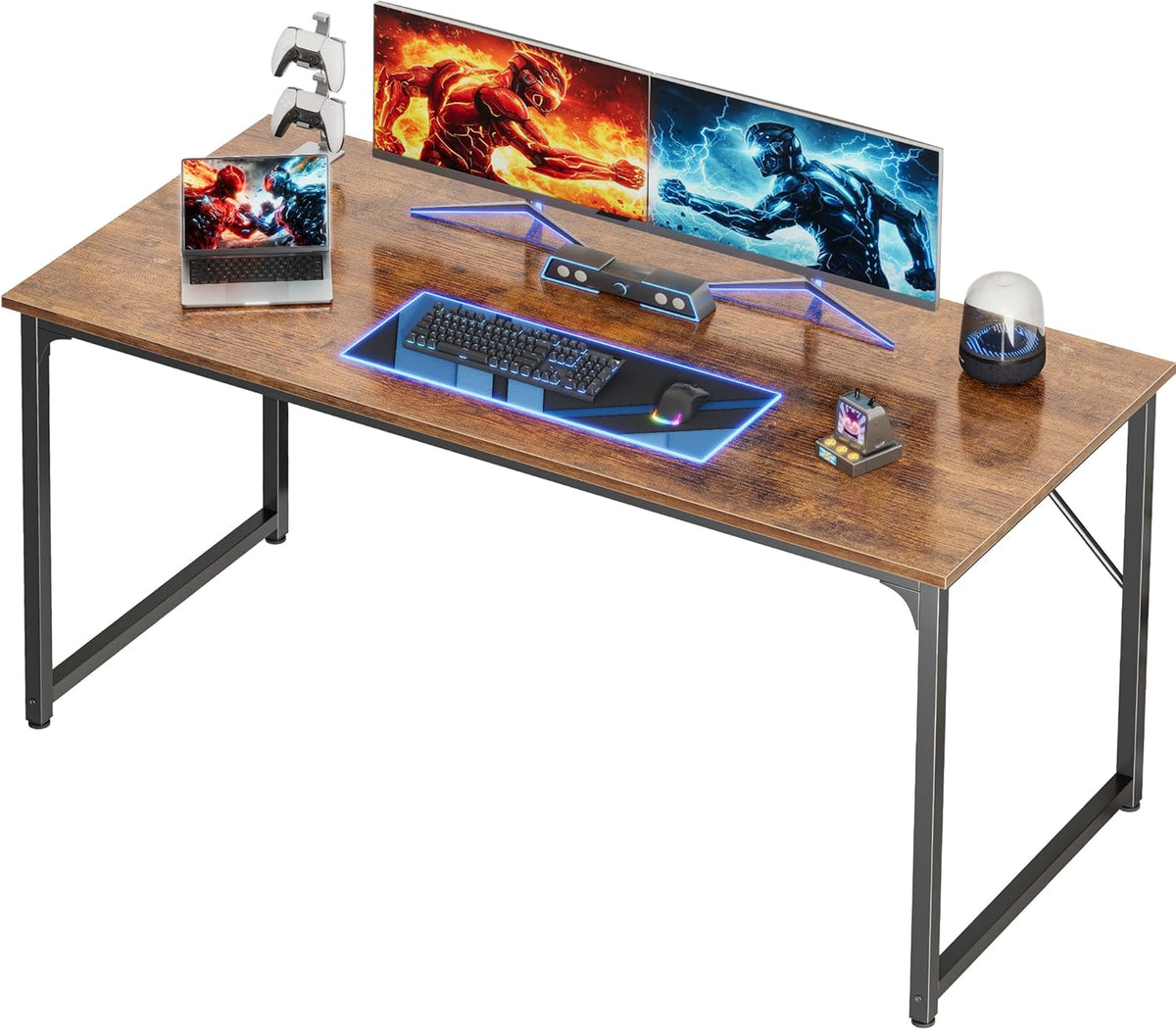 PRAISUN 47 X 24 Inch Computer Desk with Deeper Desktop, Gaming Office Writing Work Desk for Home Office, Study, Bedroom, Work from Home, Metal Frame, Rustic Brown