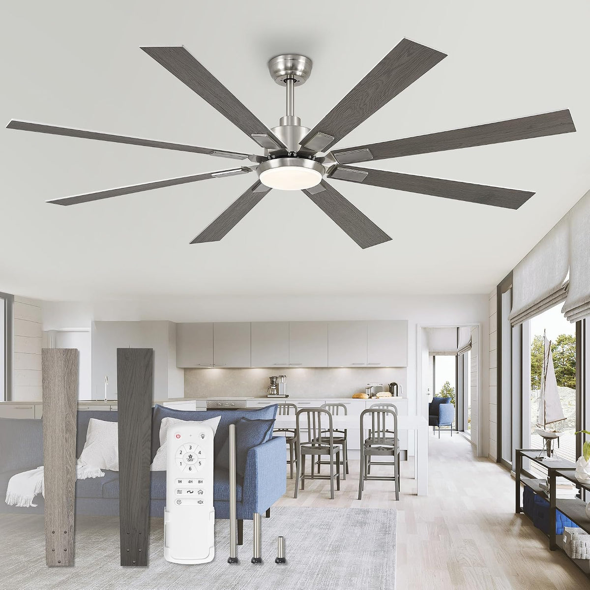 ZMISHIBO 72" Ceiling Fans with Lights for Patio, Living Room, Remote