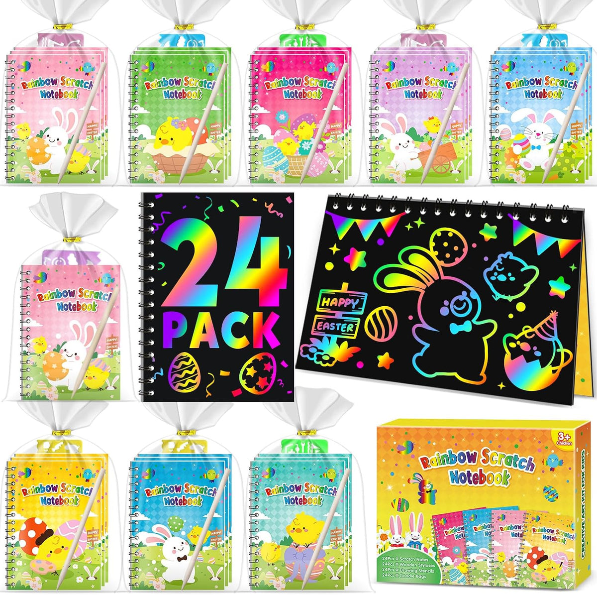 Party Favors for Kids 4-8-12: 24 Pack Scratch Rainbow Art Crafts Notebook