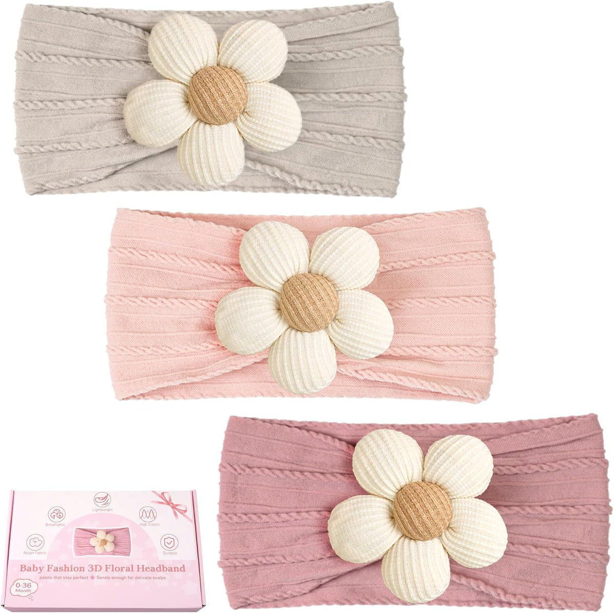 CÉLLOT 5Pcs Baby Flower Headbands Baby Girl Soft Nylon Headband for Newborn