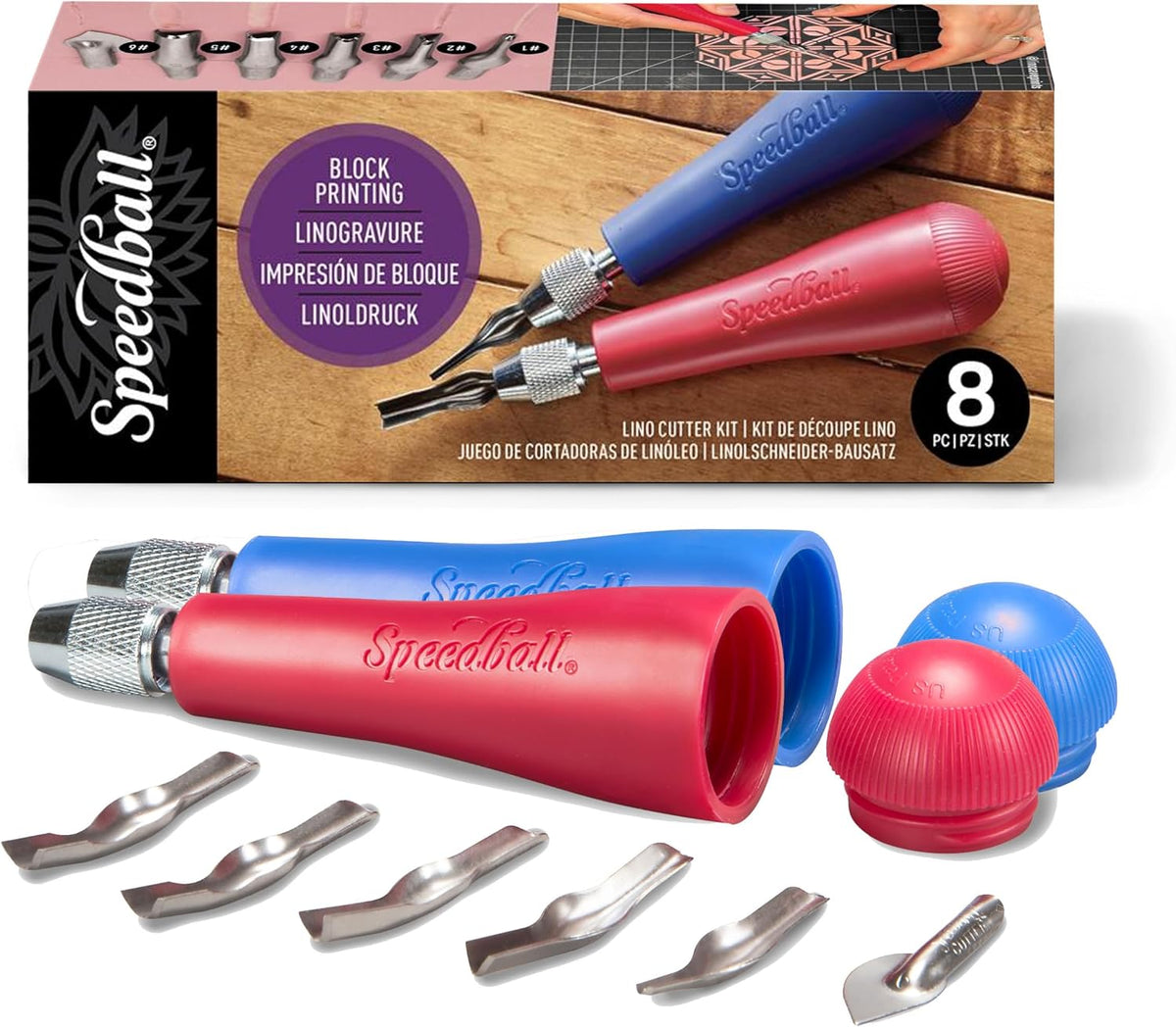Speedball 4131 Linoleum Cutter – 5 Assorted Lino Cutters Includes Plastic Storage Handle, Made in The USA