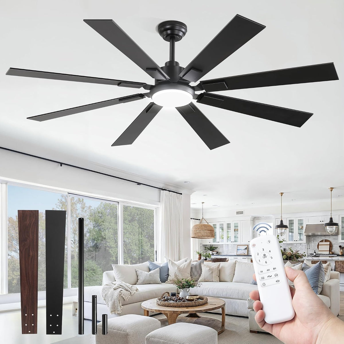ZMISHIBO 72" Ceiling Fans with Lights for Patio, Living Room, Remote