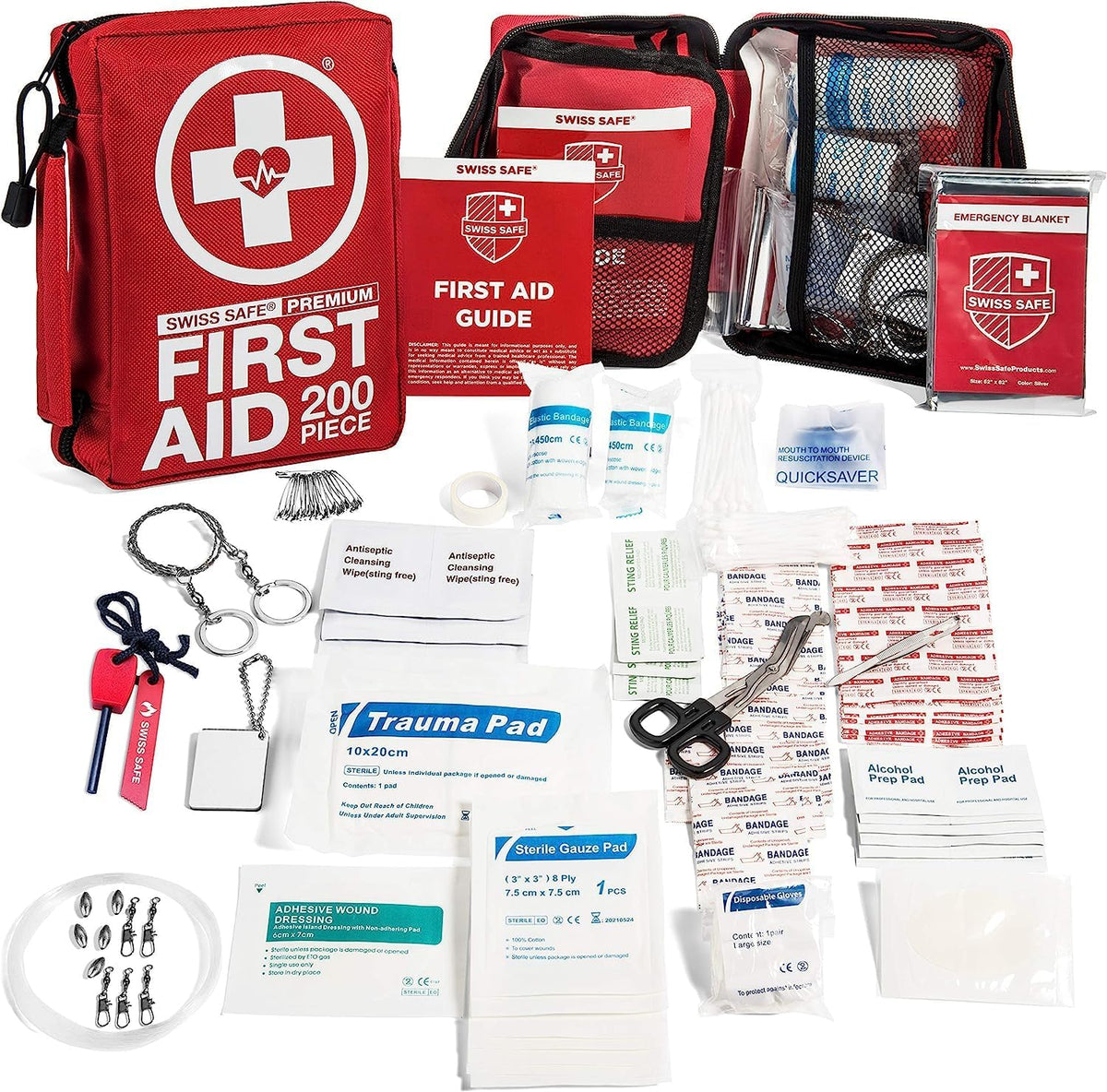 Swiss Safe 2-in-1 348 Pcs Large First Aid Kit for Camping, Travel & Car