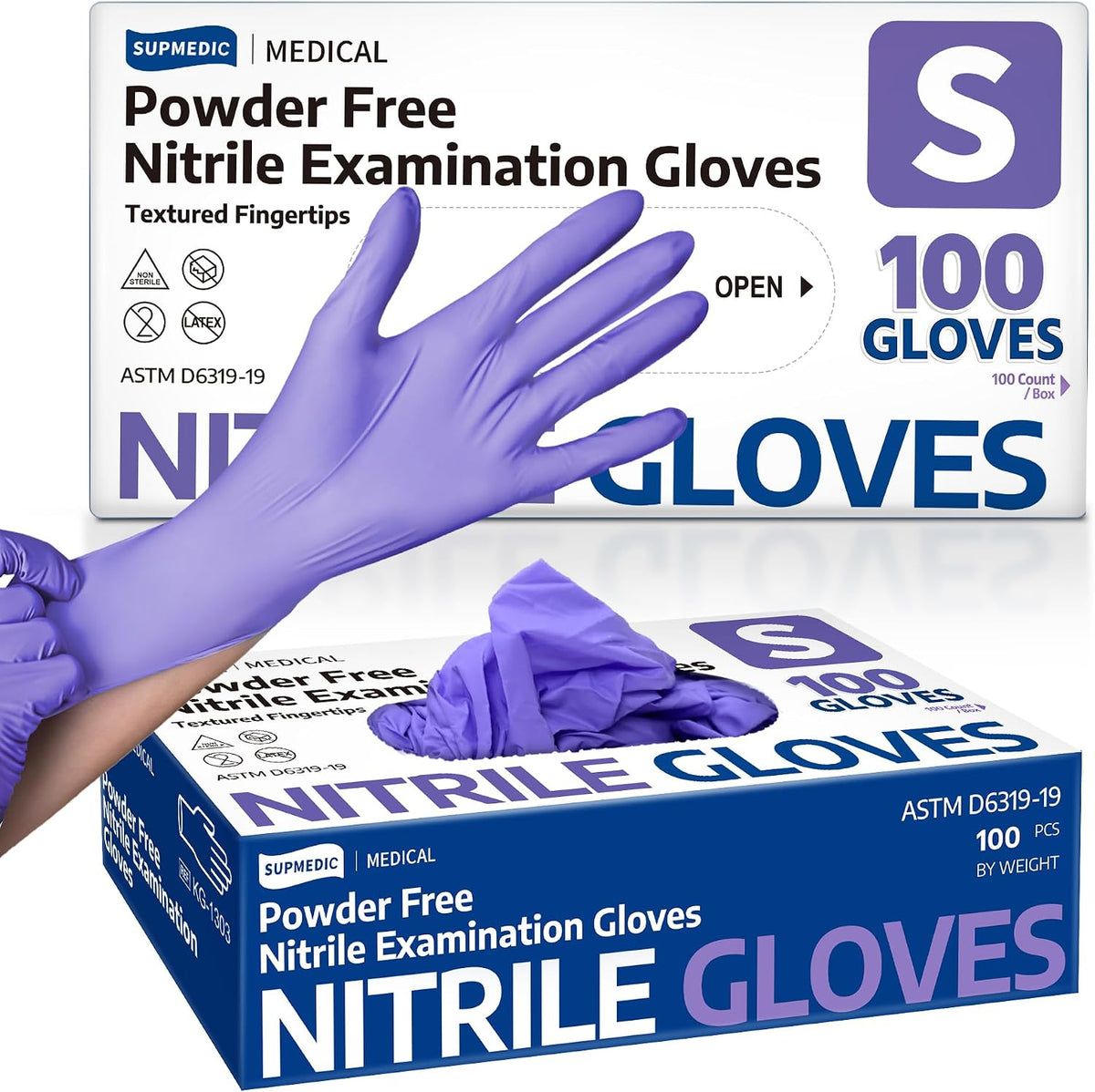 Supmedic Medical Soft Max Nitrile Disposable Gloves Powder-Free, Violet 100
