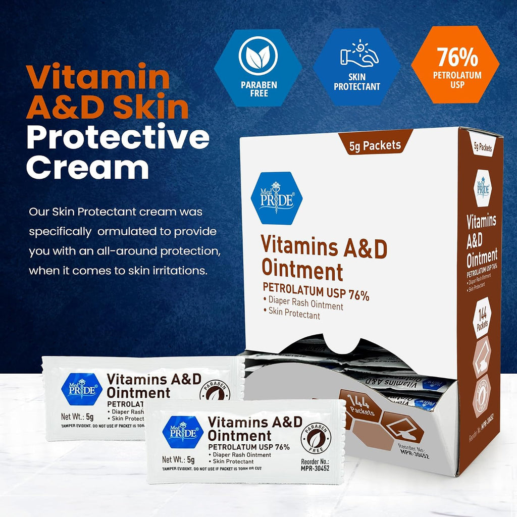MED PRIDE Vitamins A & D Ointment Packets, Diaper Rash Cream, 5g, 144-Count