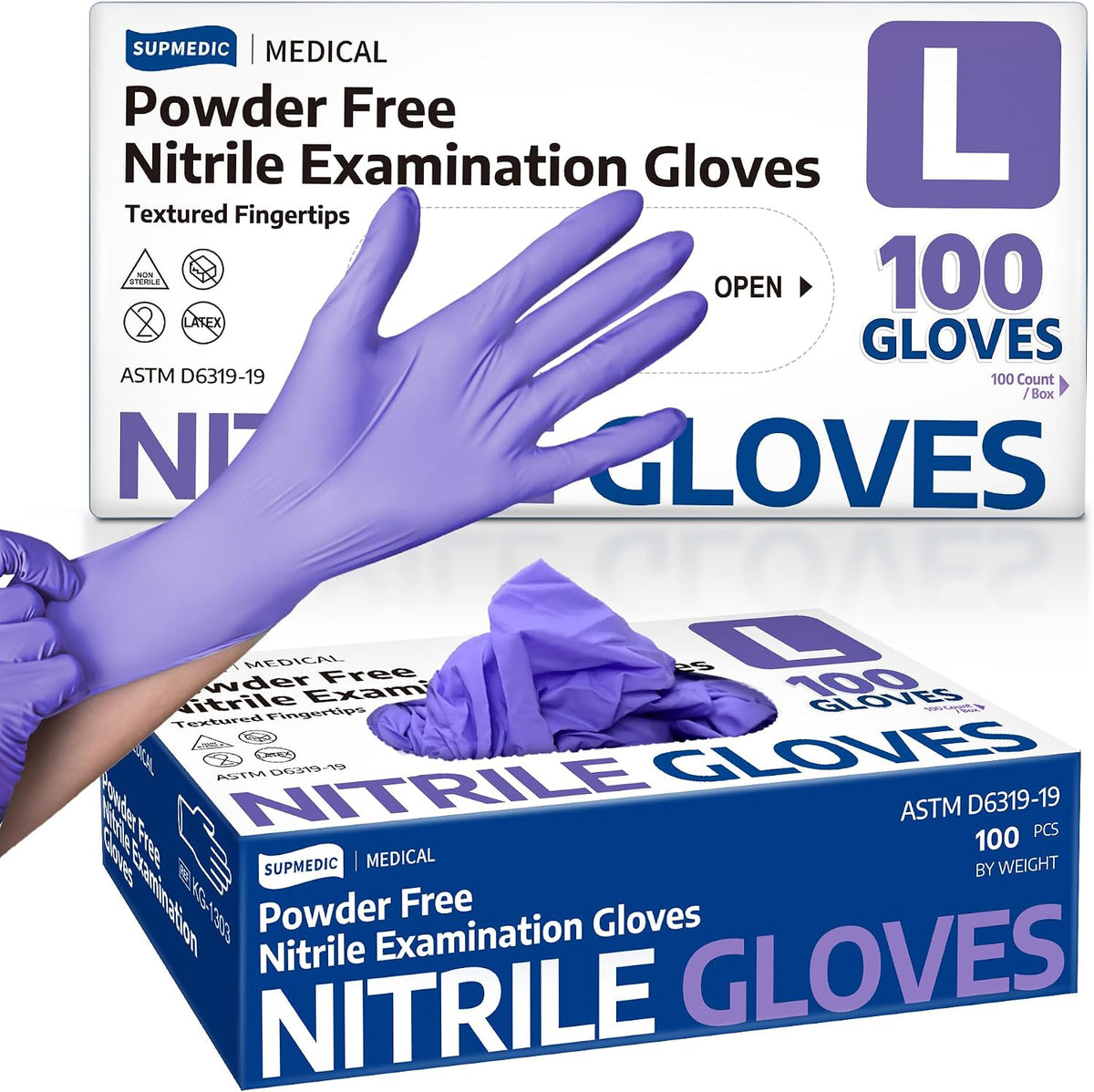Supmedic Medical Soft Max Nitrile Disposable Gloves Powder-Free, Violet 100