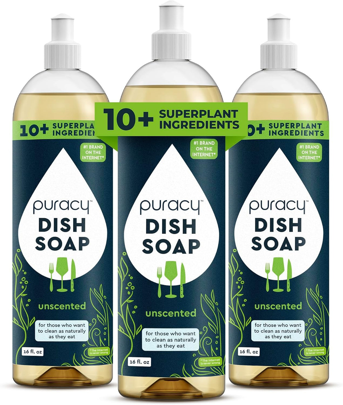 Puracy Natural Dish Soap Refill - Skin-Softening Plant-Based Liquid Dishwashing Detergent Soap, Clean-Rinsing Water-Sheeting Formula (Organic Lemongrass, 48 fl oz)