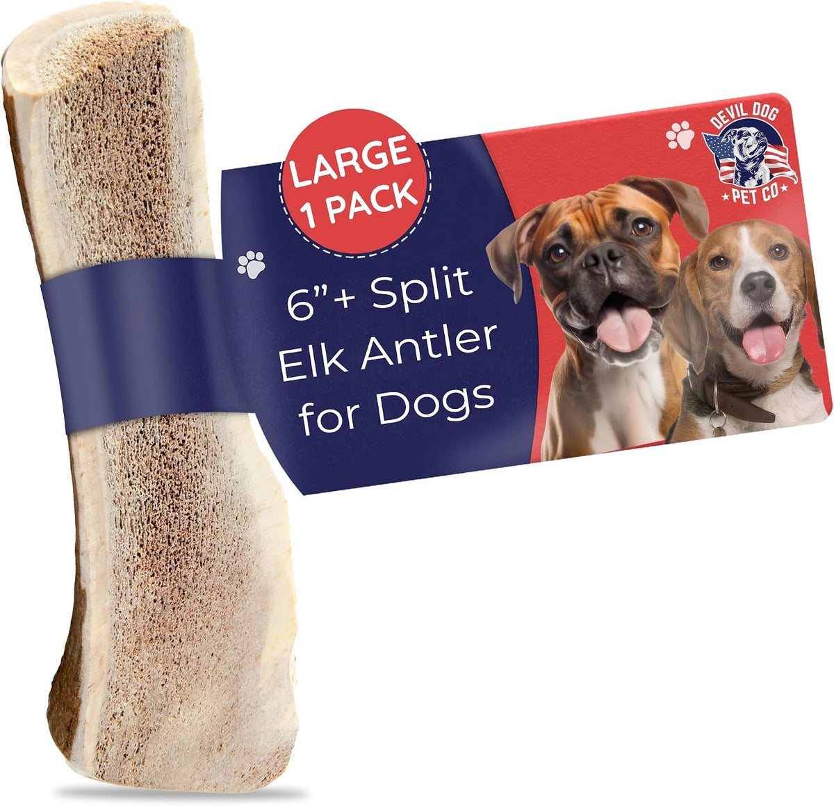 Devil Dog Pet Co Whole Elk Antlers for Dogs, Medium, Aggressive Chewers | Naturally shed Grade A Rocky Mountain elk antler, single ingredient, long lasting, 5 in+, fits breeds up to 50 lb