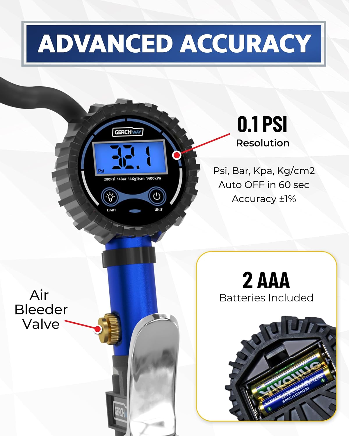 Presta Valve Air Chuck – Digital Bike Tire Inflator with Pressure Gauge – Schrader to Presta Valve Adapter for Air Compressor
