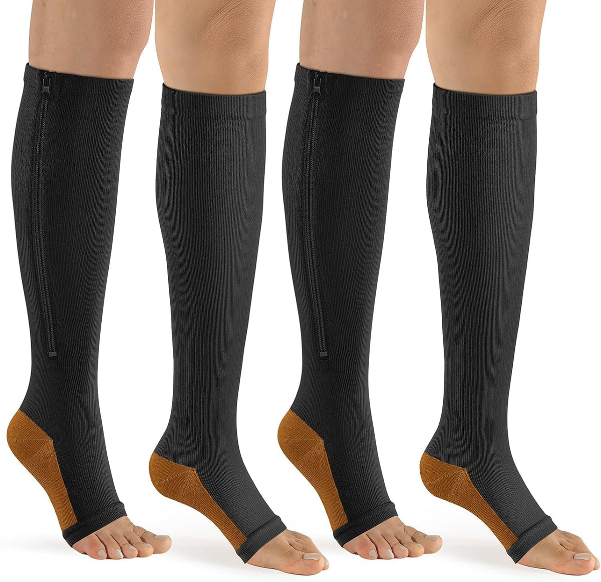 bropite Zipper Compression Socks Women & Men |15-20mmHg Open Toe knee high