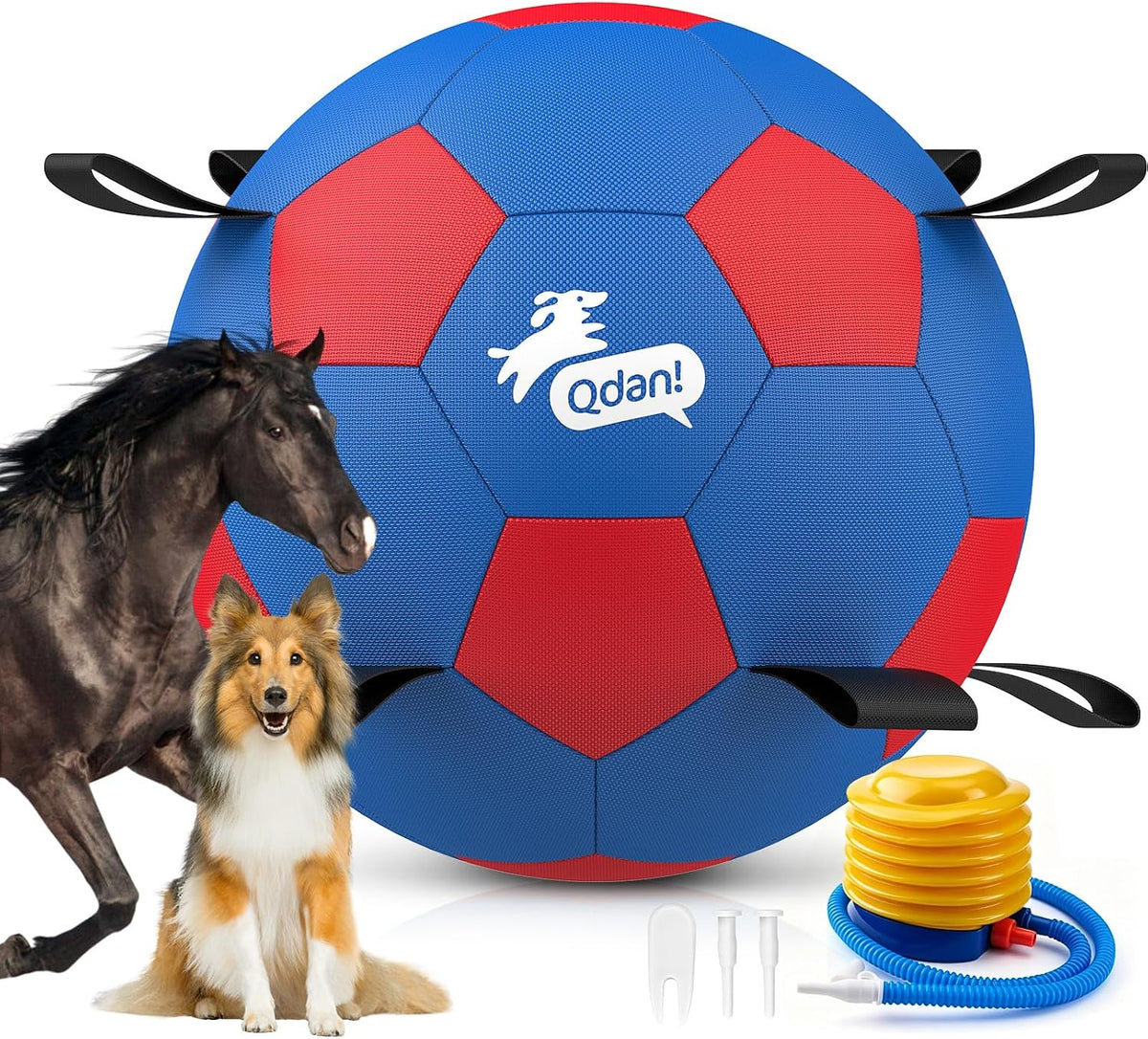 QDAN Dog Balls, 6 Inch Dog Soccer Ball with Straps, Herding Balls for Dogs | Outdoor Dog Toys Balls for 20-40 lb dogs, Puppy Ball to Keep Them Busy, Dog Pool Water Play Toy, Puppy Birthday Gifts