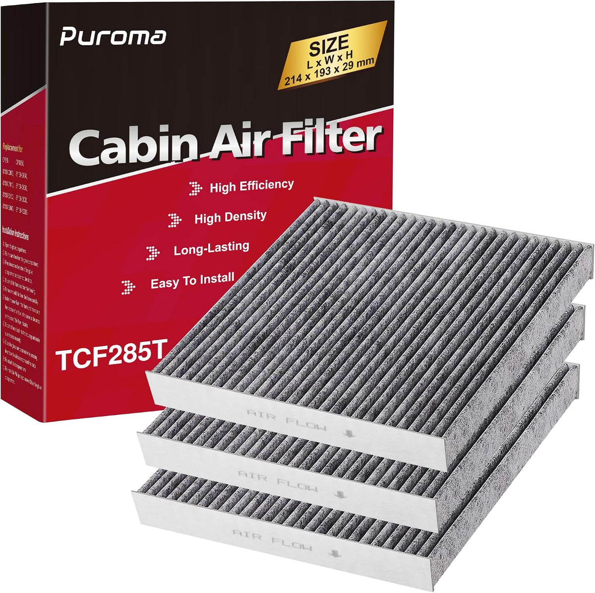 Puroma 1 Cabin Air Filter Activated Carbon for CP285 CF10285 Toyota Lexus