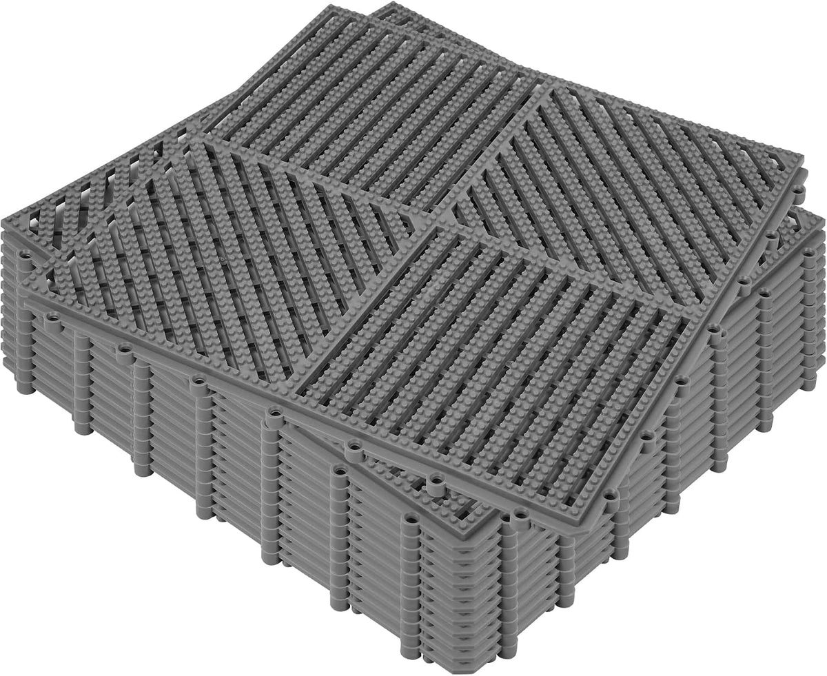 ToLanbbt Modular Interlocking Cushion 12P 11.8" x 11.8" Interlocking Rubber Floor Drain Holes Non-Slip Splicing Drainage Mats for Deck, Shower, Kitchen, Drain Pool, Sauna Bath, Indoor Outdoor (Black)