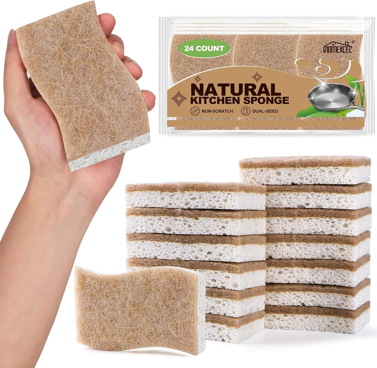 HOMEXCEL Sponges Kitchen 24 Pack, Non Scratch Scrub Dish Sponge for Dishes