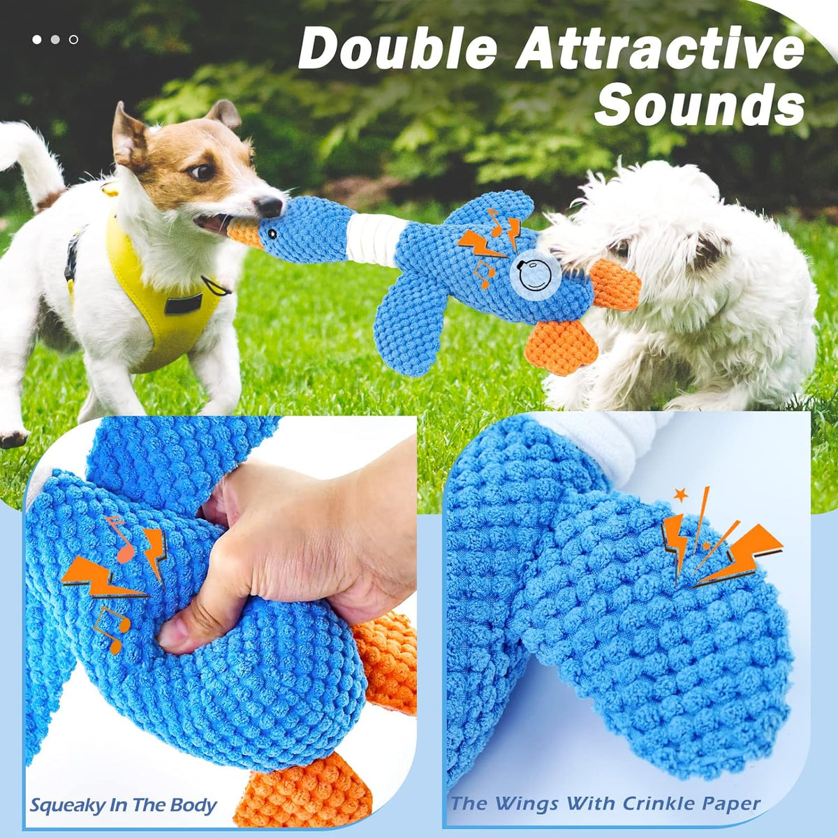 Vitscan Upgraded Goose Indestructible Dog Toys for Aggressive Chewers | Dog Chew Toys for Aggressive Chewers Small Medium Large Breed, Crinkle Squeaky Plush Puppy Chew Toys for Teething, Duck Toys