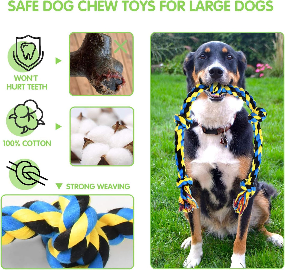 SHARLOVY Large Tough Chew Toys for Aggressive Chewers, 9 Pack Dog Rope Toys | Heavy Duty 5 Knots Indestructible Rope Toys for Large Breed, Cotton Puppy Teething Chew Toys,Tug of War Toy for Medium Dogs