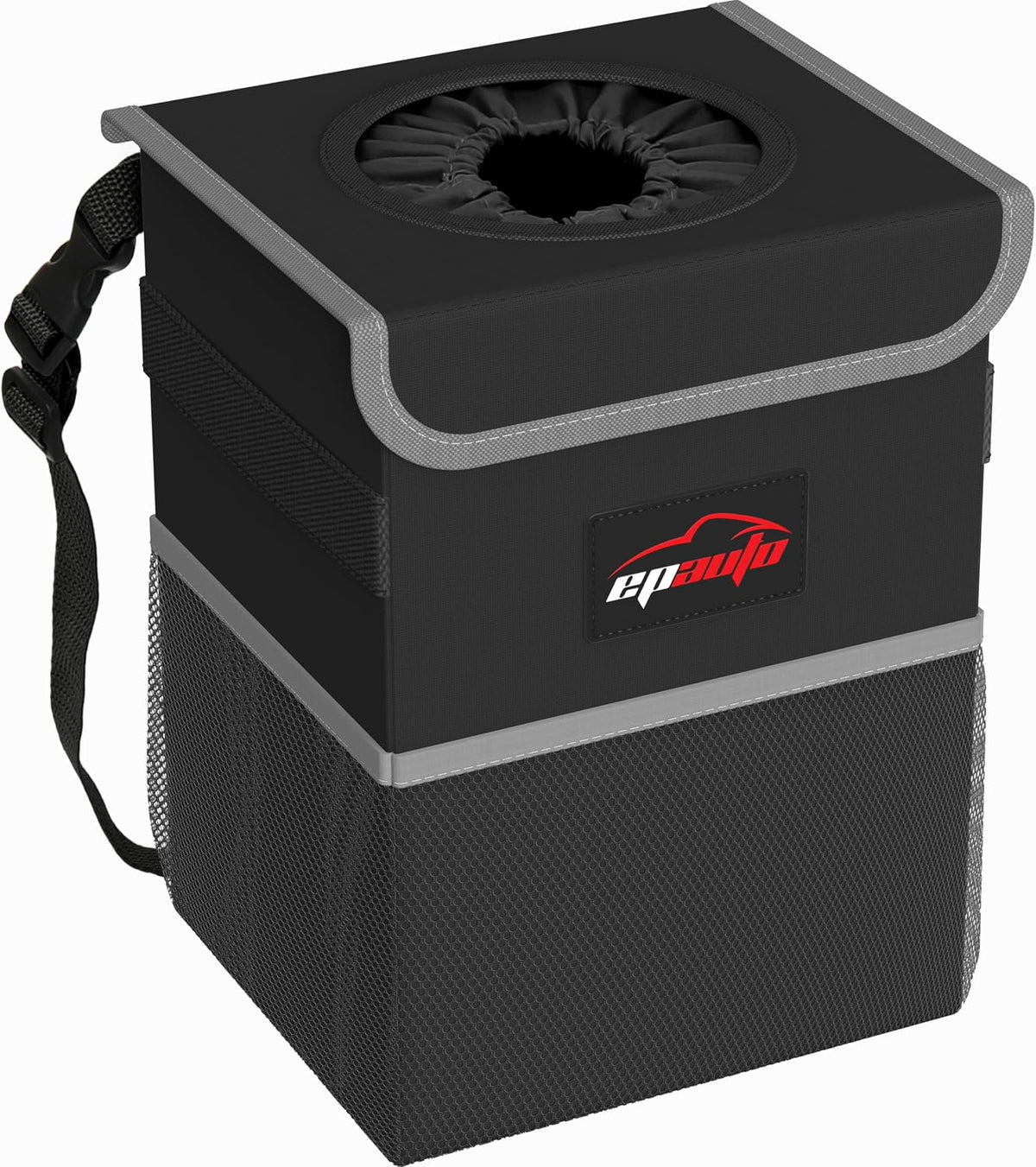 EPAuto Waterproof Car Trash Can with Lid and Pockets, 2.5 Gal, Black