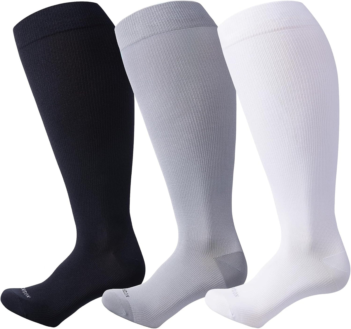 LEVSOX Plus Size Compression Socks for Women Men Wide Calf Extra Large 15-20 mmHg Knee High Sock for Nurses Pregnant Travel