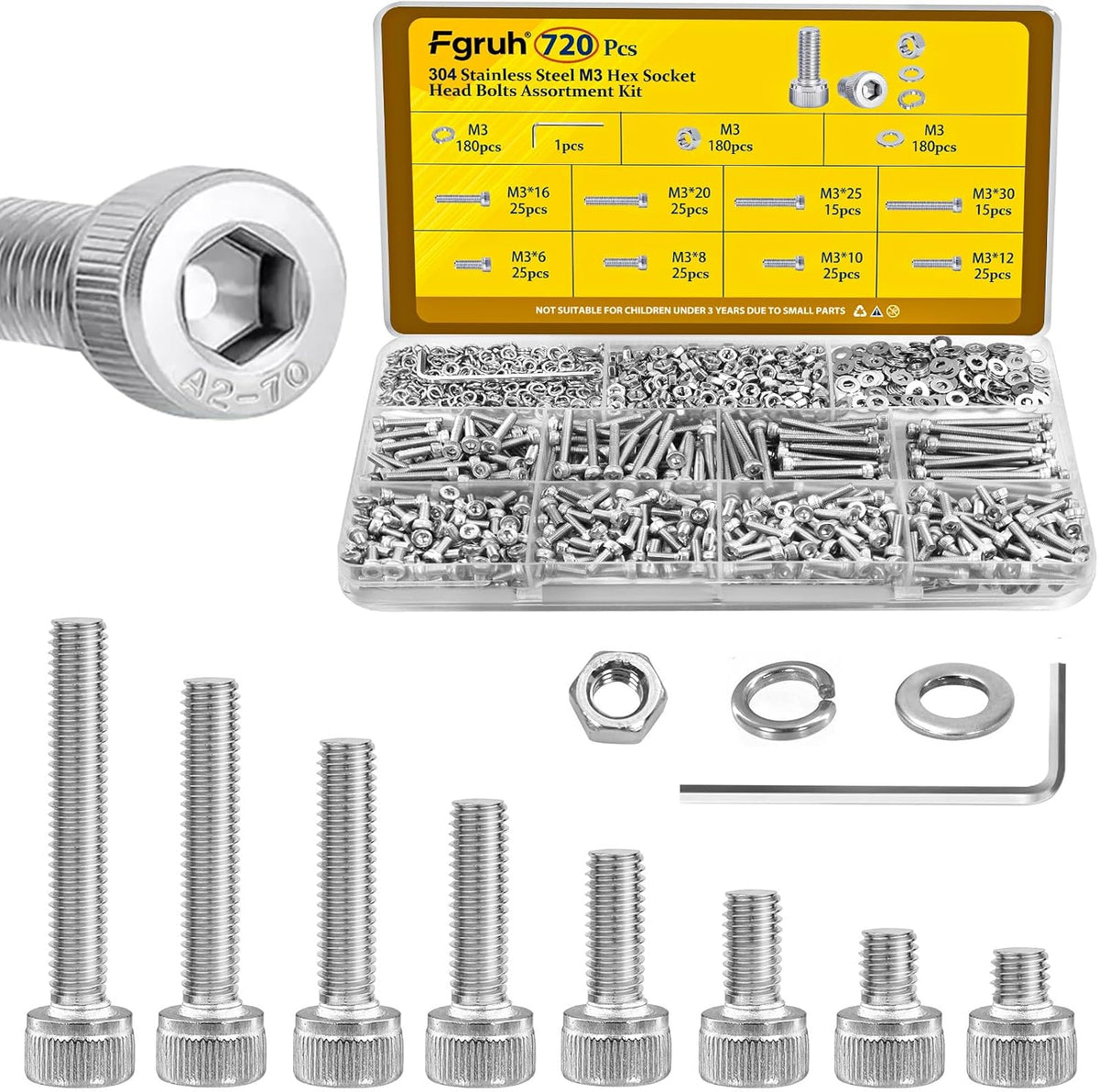 750PCS M3 Hex Socket Screw Assortment Kit,M3x6/8/10/12/16/20/25/30 mm