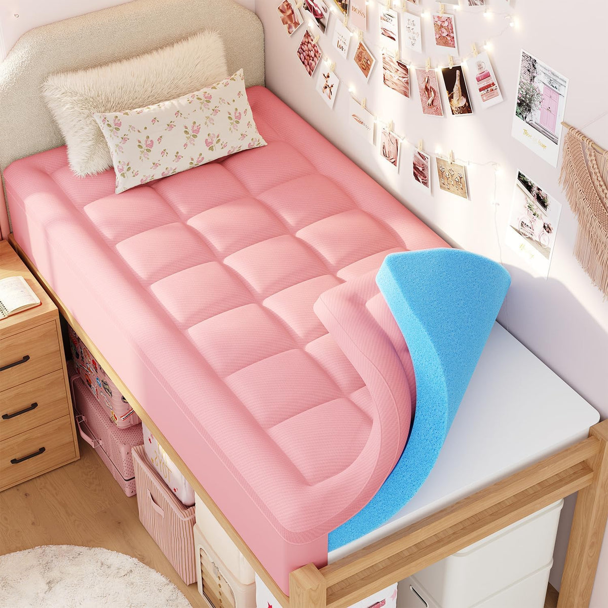 ELEMUSE Twin XL College Dorm Essentials 3 Inch Memory Foam Mattress Topper