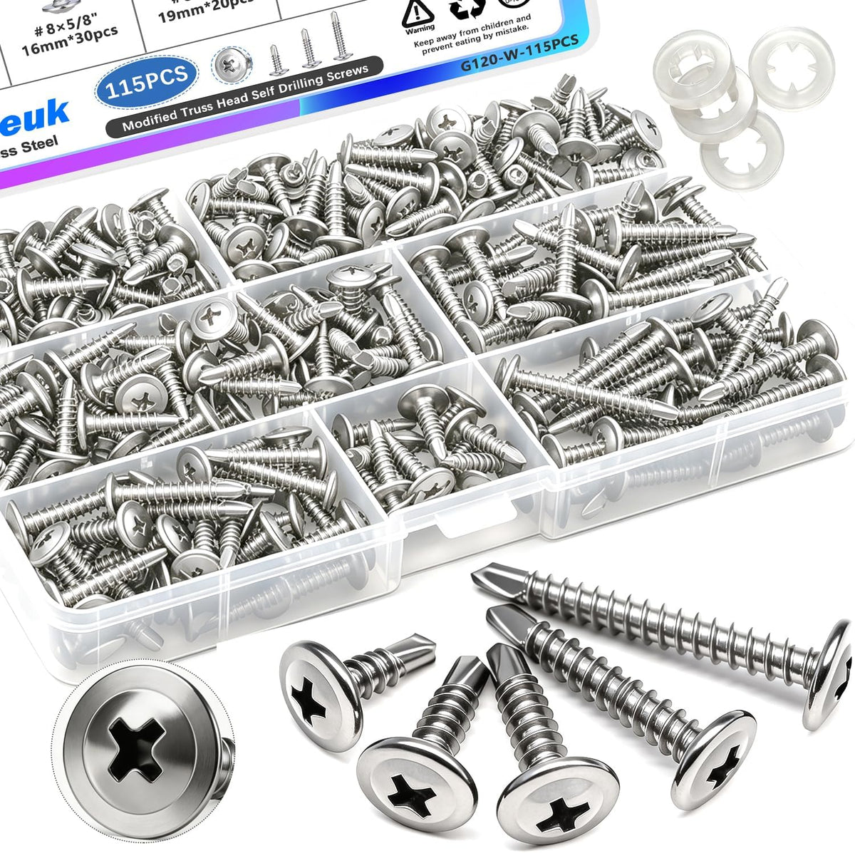 mxuteuk 230PCS #8 Self Tapping Screws for Metal, Self Drilling Screws