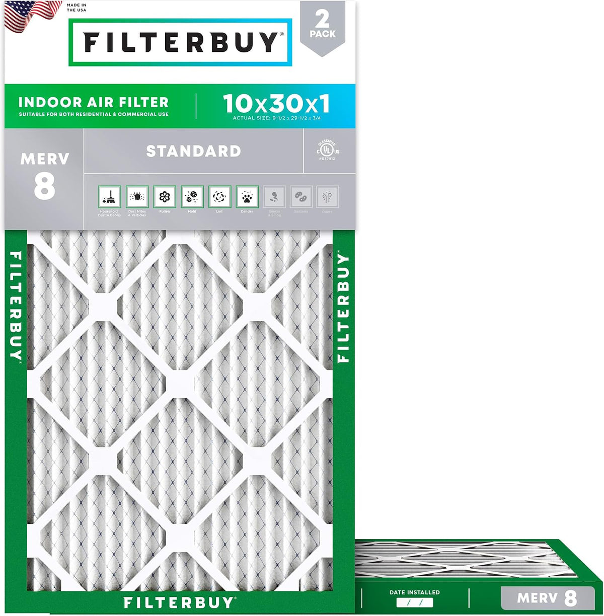 Filterbuy 20x25x4 Air Filter MERV 8 Dust & Allergy Defense (2-Pack)