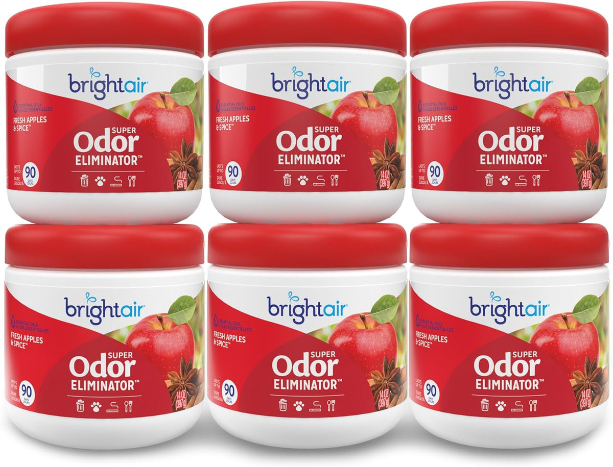 Bright Air 14 oz. Super Odor Eliminator, For Medium-Size Spaces, Cool & Clean Scent, Case of 6,Air Freshener, Natural Essential Oils, Lasts Up to 90 Days Each